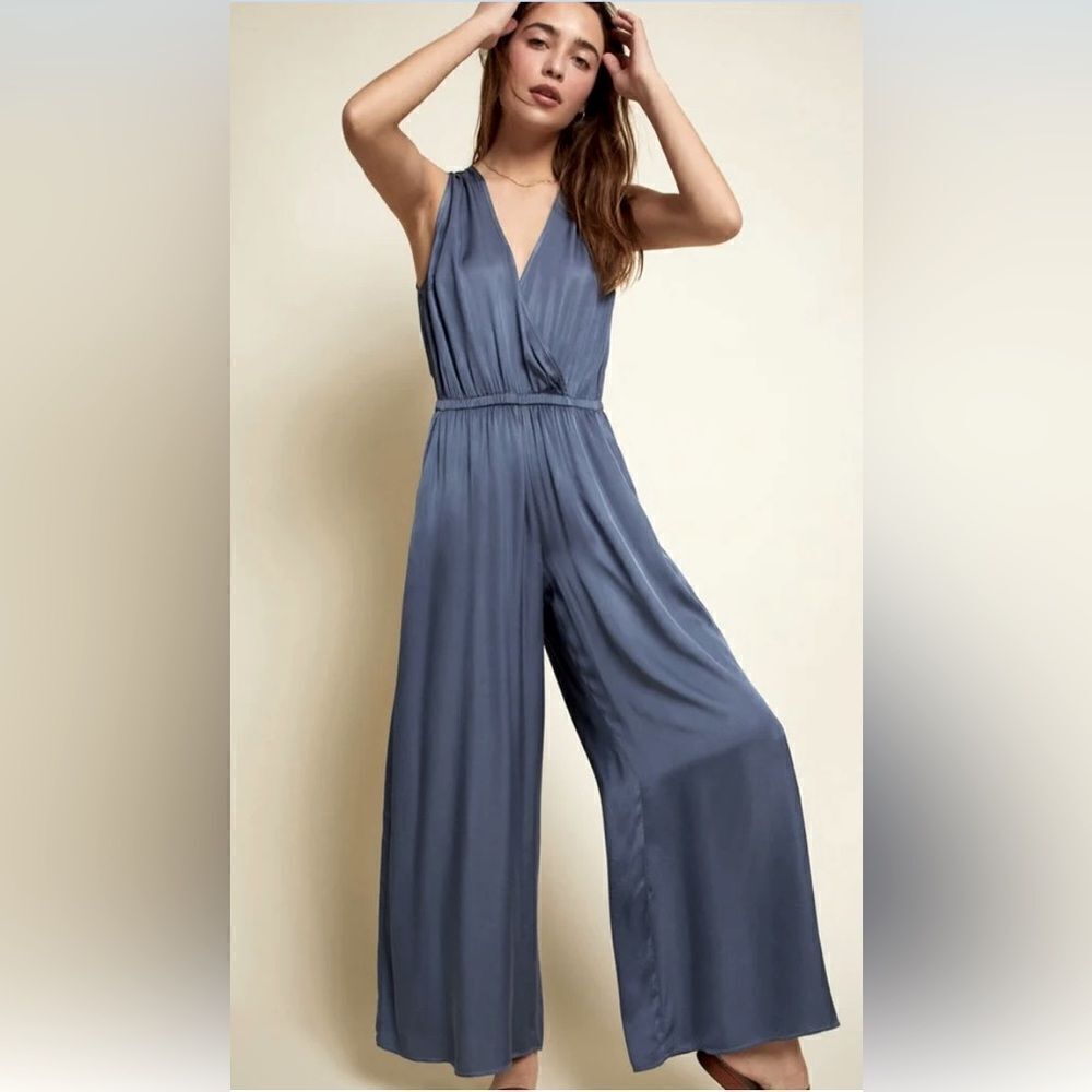 NATION LTD Elegant Blue Jumpsuit; Size Large;Yanni Draped Pantsuit inβDenim Blue